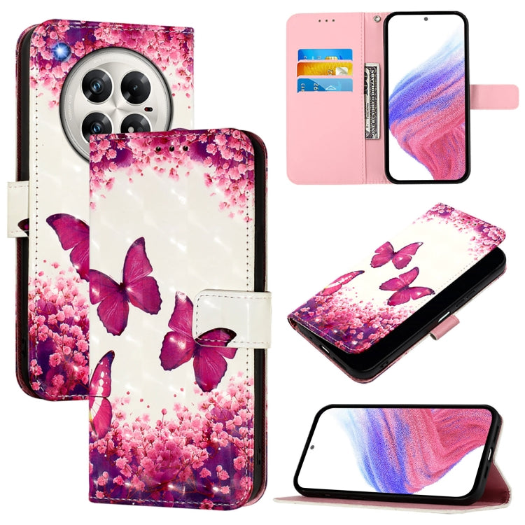 Funda de Cuero con Tapa Horizontal y Pintura 3D para Infinix Zero 40 4G/5G (Mariposa Rosa)