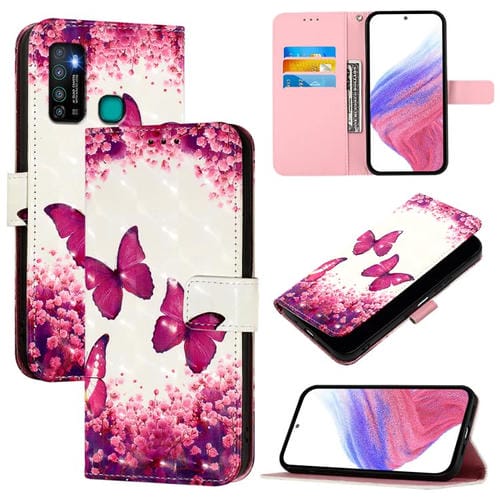 Funda de Cuero con Tapa Horizontal y Pintura 3D para Infinix Hot 9 y Hot 9 Pro (Mariposa Rosa)