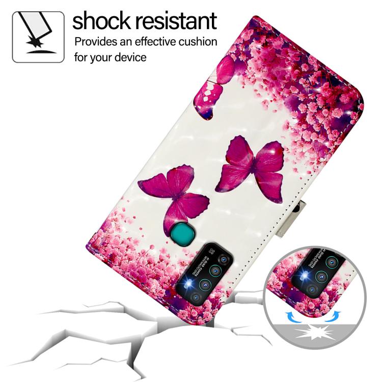 Funda de Cuero con Tapa Horizontal y Pintura 3D para Infinix Hot 9 y Hot 9 Pro (Mariposa Rosa)