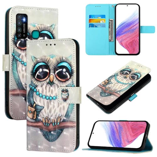 Funda de Cuero con Tapa Horizontal y Pintura 3D para Infinix Hot 9/Hot 9 Pro (Búho Gris)