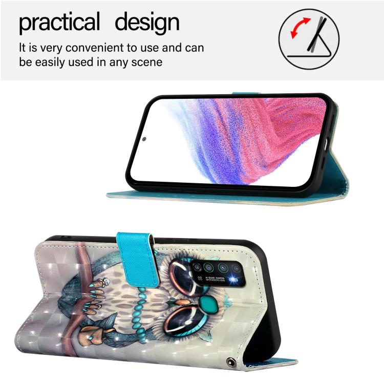 Funda de Cuero con Tapa Horizontal y Pintura 3D para Infinix Hot 9/Hot 9 Pro (Búho Gris)