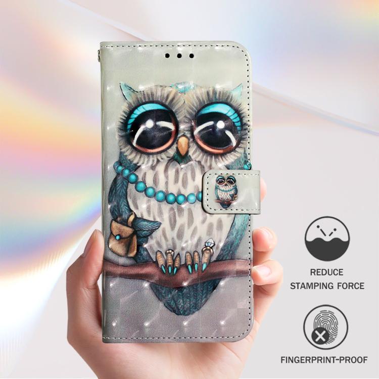 Funda de Cuero con Tapa Horizontal y Pintura 3D para Infinix Hot 9/Hot 9 Pro (Búho Gris)