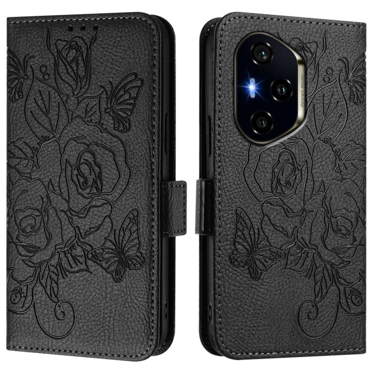 Funda de Cuero Antirrobo Rfid con Relieve para Honor 300 Pro 5G y 300 Ultra 5G (Negra)