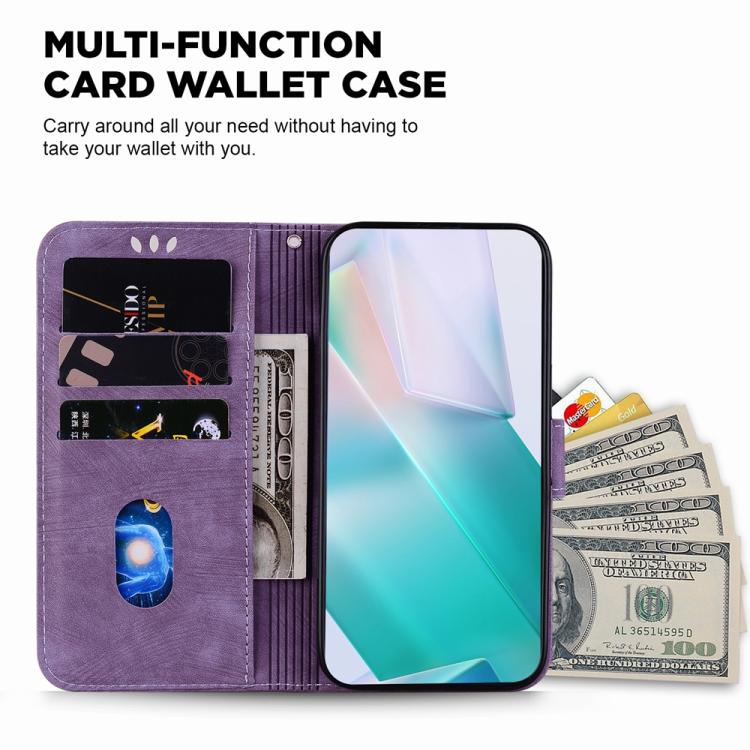 Funda de cuero con relieve de tigre para Redmi A5 4G (171,7 mm) (morado)