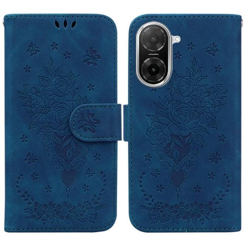 Funda de cuero con relieve de mariposa y rosa para Redmi A5 4G (171,7 mm, azul)