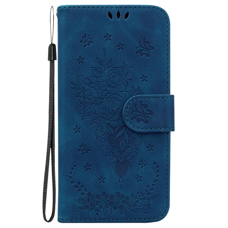 Funda de cuero con relieve de mariposa y rosa para Redmi A5 4G (171,7 mm, azul)