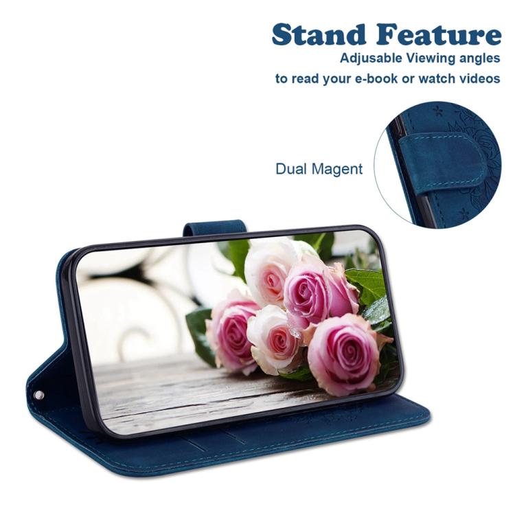 Funda de cuero con relieve de mariposa y rosa para Redmi A5 4G (171,7 mm, azul)