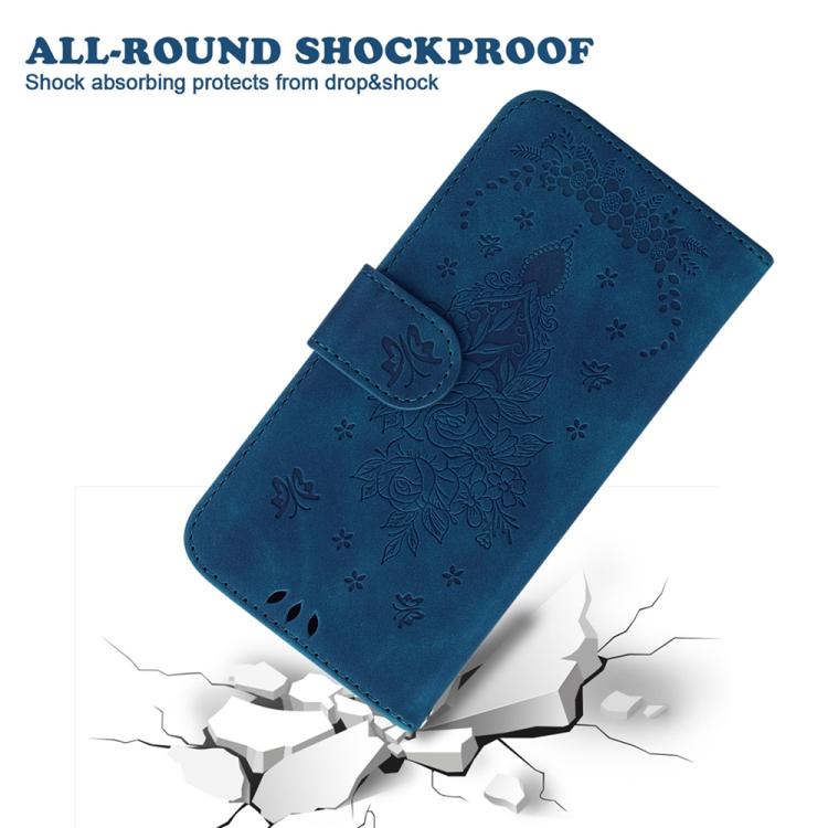 Funda de cuero con relieve de mariposa y rosa para Redmi A5 4G (171,7 mm, azul)