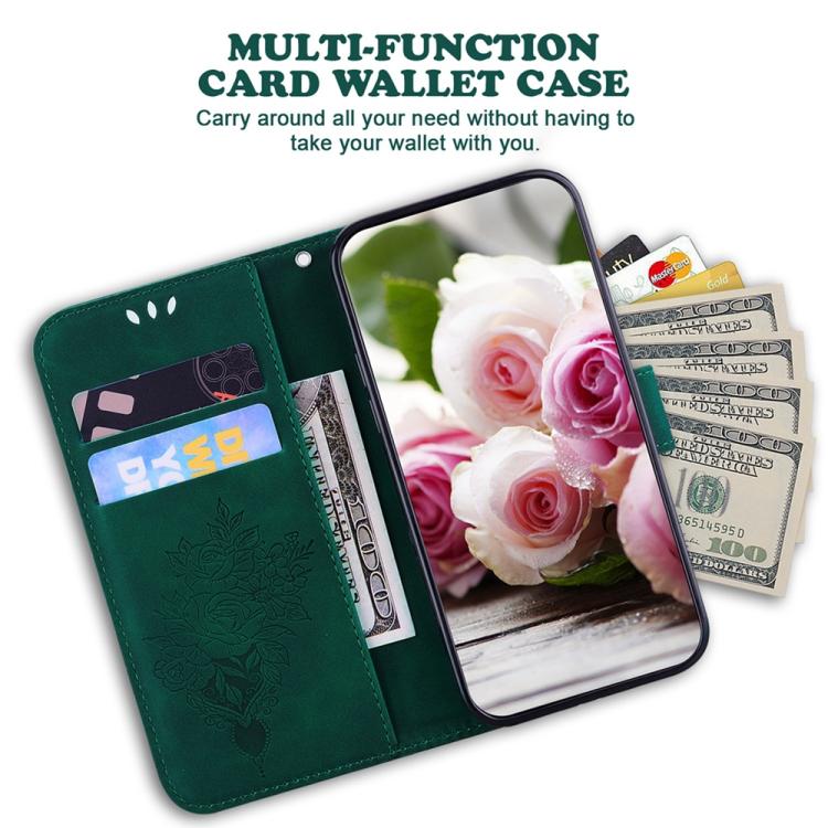 Funda de cuero con relieve de mariposa y rosa para Redmi A5 4G (171,7 mm, verde)