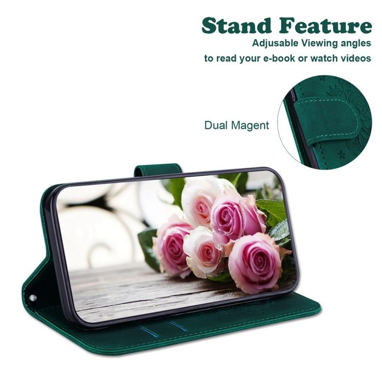 Funda de cuero con relieve de mariposa y rosa para Redmi A5 4G (171,7 mm, verde)