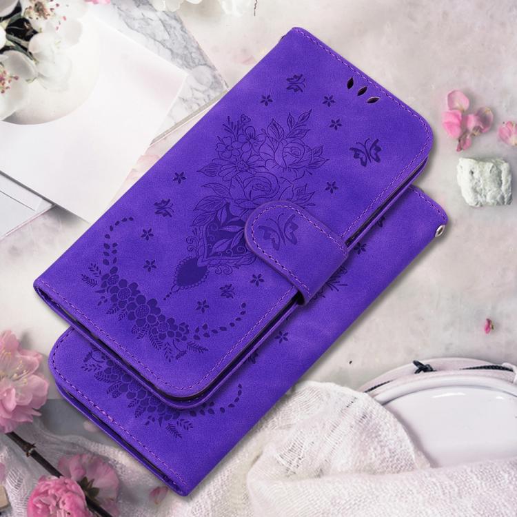 Funda de cuero con relieve de mariposa y rosa para Redmi A5 4G (171,7 mm) (morado)