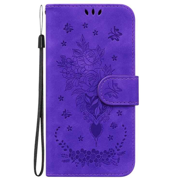 Funda de cuero con relieve de mariposa y rosa para Redmi A5 4G (171,7 mm) (morado)