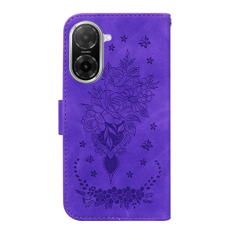 Funda de cuero con relieve de mariposa y rosa para Redmi A5 4G (171,7 mm) (morado)