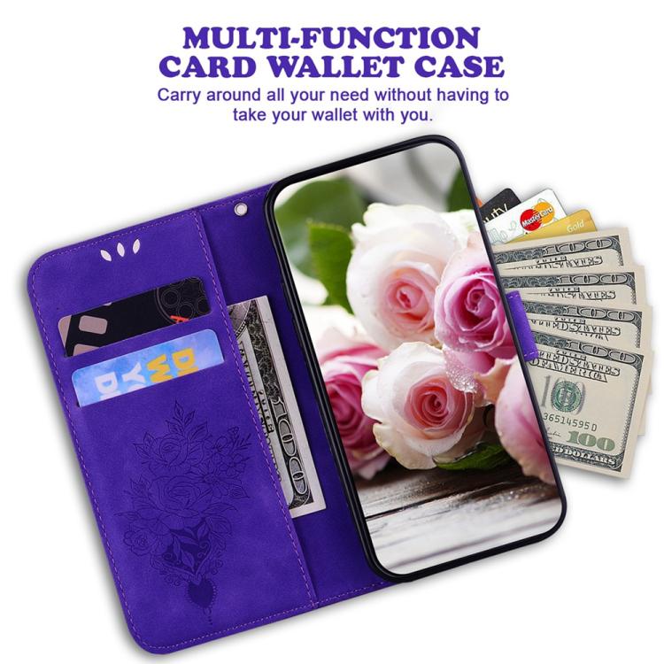 Funda de cuero con relieve de mariposa y rosa para Redmi A5 4G (171,7 mm) (morado)