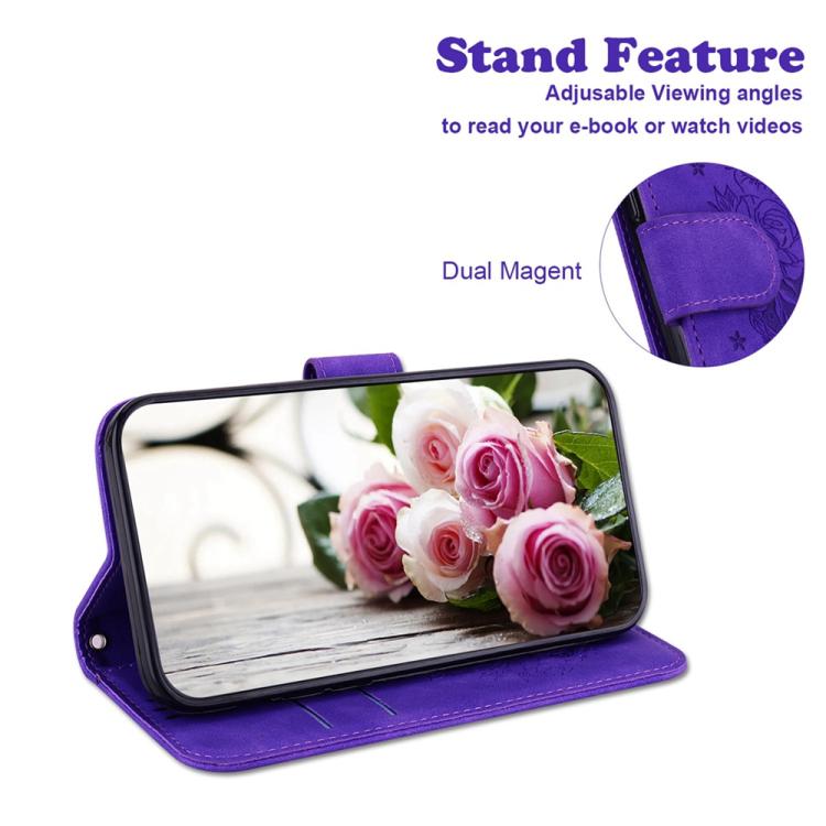 Funda de cuero con relieve de mariposa y rosa para Redmi A5 4G (171,7 mm) (morado)