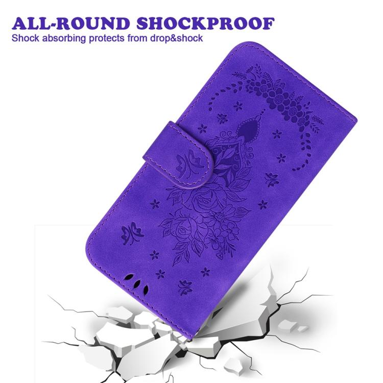 Funda de cuero con relieve de mariposa y rosa para Redmi A5 4G (171,7 mm) (morado)