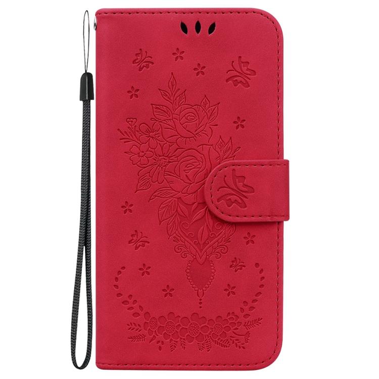 Funda de cuero con relieve de mariposa y rosa para Redmi A5 4G (171,7 mm) (rojo)