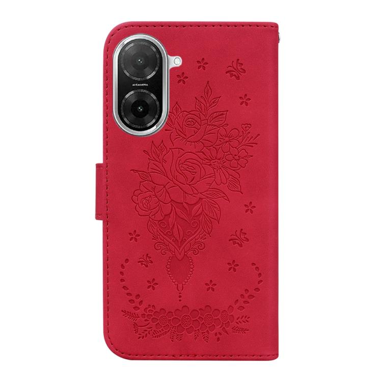 Funda de cuero con relieve de mariposa y rosa para Redmi A5 4G (171,7 mm) (rojo)