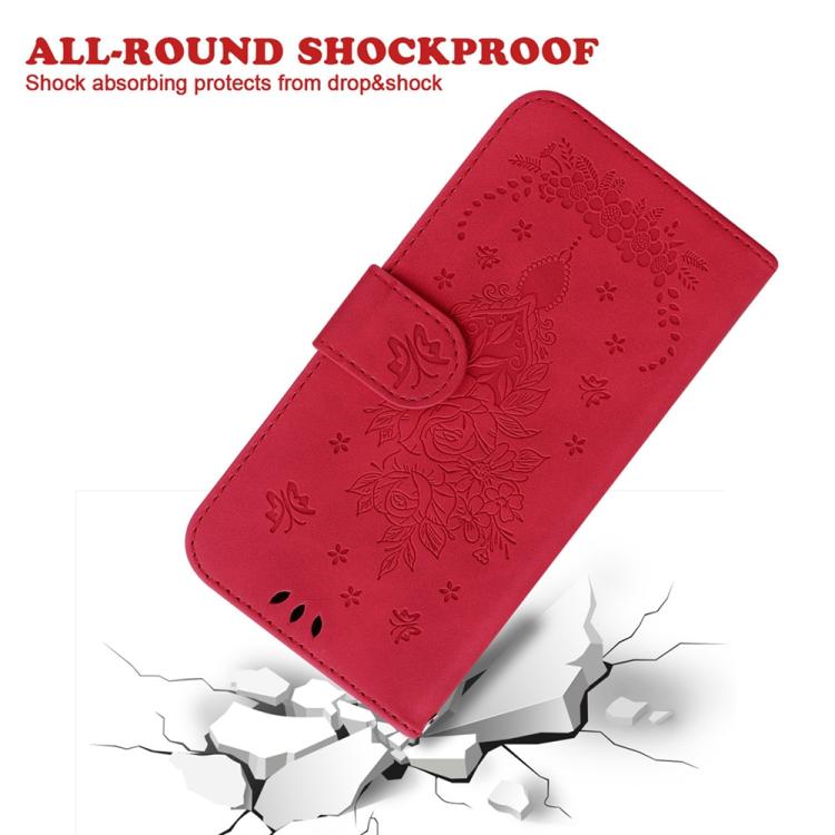 Funda de cuero con relieve de mariposa y rosa para Redmi A5 4G (171,7 mm) (rojo)