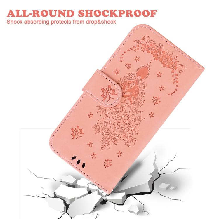 Funda de cuero con relieve de mariposa y rosa para Redmi A5 4G (171,7 mm) (rosa)