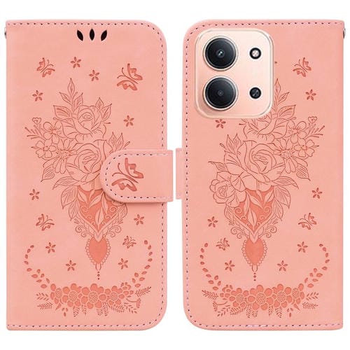 Funda de cuero con relieve de mariposa rosa para Redmi 15C 4G (173,1 mm) / Redmi 15C 5G (173,1 mm) (rosa)