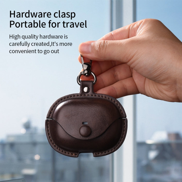 Funda Protectora de Cuero para Auriculares Redmi Buds 5 Pro y Buds 4 Pro Business con Gancho (Marrón Claro)