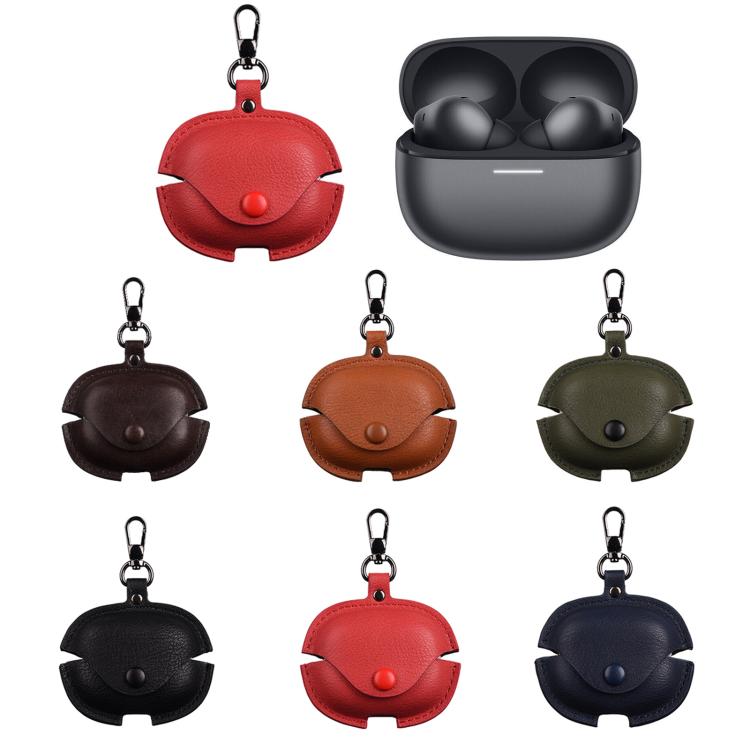 Funda Protectora de Cuero para Auriculares Redmi Buds 6 Pro Business con Gancho (Marrón Oscuro)