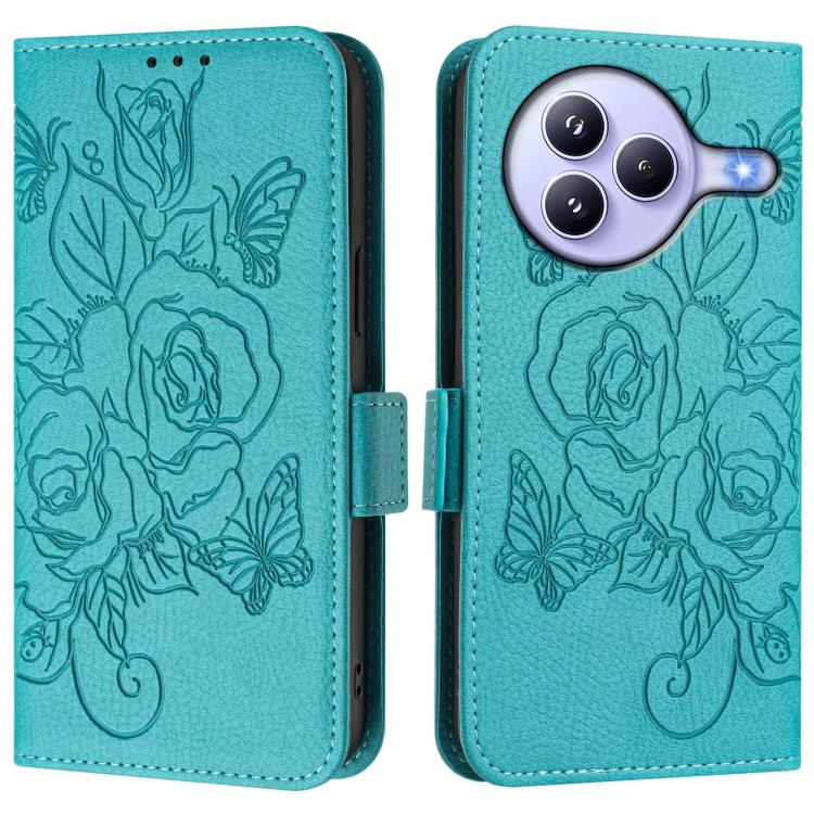 Funda de cuero antirrobo RFID con relieve rosa para Xiaomi Civi 5 Pro 5G (azul claro)