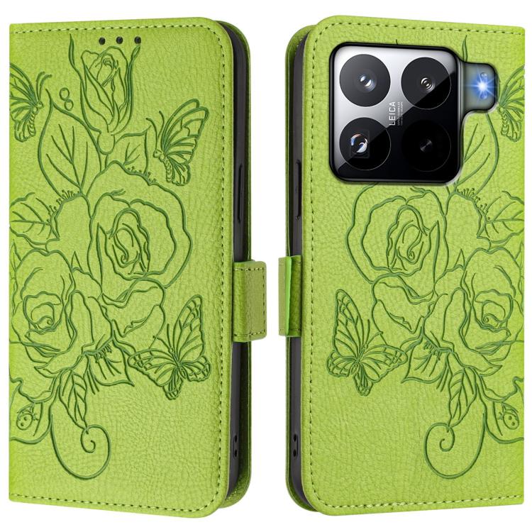 Funda de cuero antirrobo RFID con relieve rosa para Xiaomi 15S Pro 5G (verde)