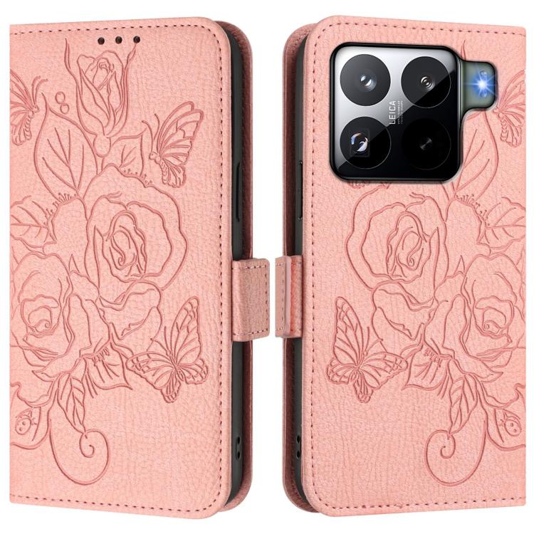 Funda de cuero antirrobo RFID con relieve rosa para Xiaomi 15S Pro 5G (rosa)