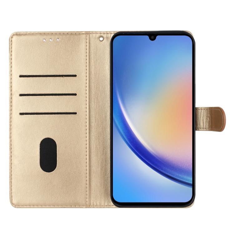 Funda de Cuero para OnePlus 13 con Mariposas y Flores (Dorada)