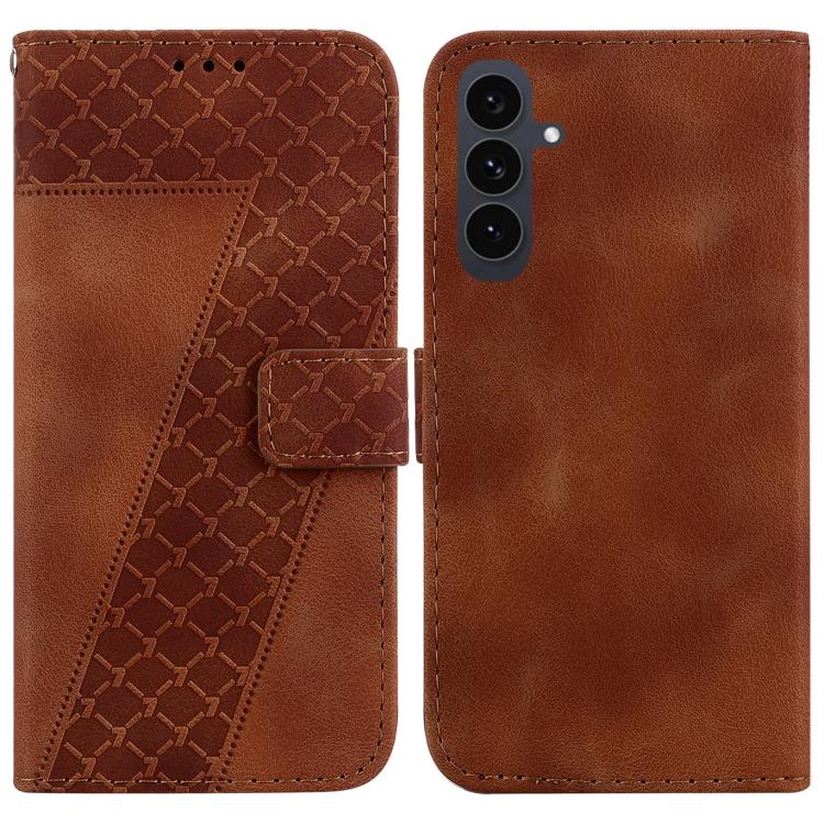 Funda de cuero con relieve de siete formas para Samsung Galaxy S25 FE 5G (marrón)