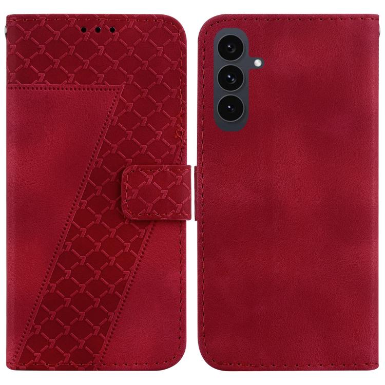 Funda de cuero con relieve de siete formas para Samsung Galaxy S25 FE 5G (roja)