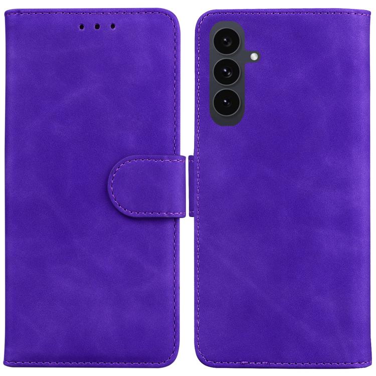 Funda de cuero con tapa abatible para Samsung Galaxy S25 FE 5G, color puro y tacto suave (morado)