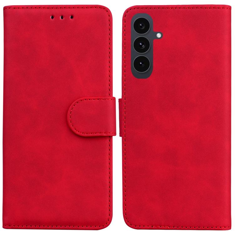 Funda de cuero con tapa de color puro y tacto suave para Samsung Galaxy S25 FE 5G (rojo)