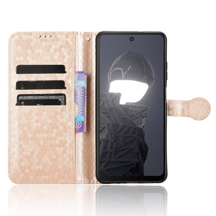 Funda de Cuero para Teléfono HMD Fusion 5G con Textura de Puntos en Panal (Dorada)