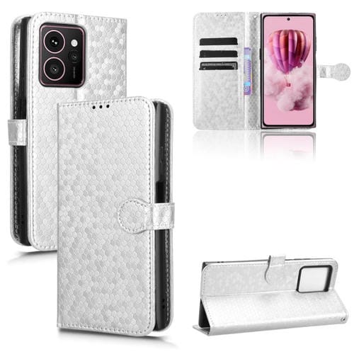 Funda de Cuero para Teléfono HMD Skyline 5G con Textura de Puntos en Panal (Plateada)