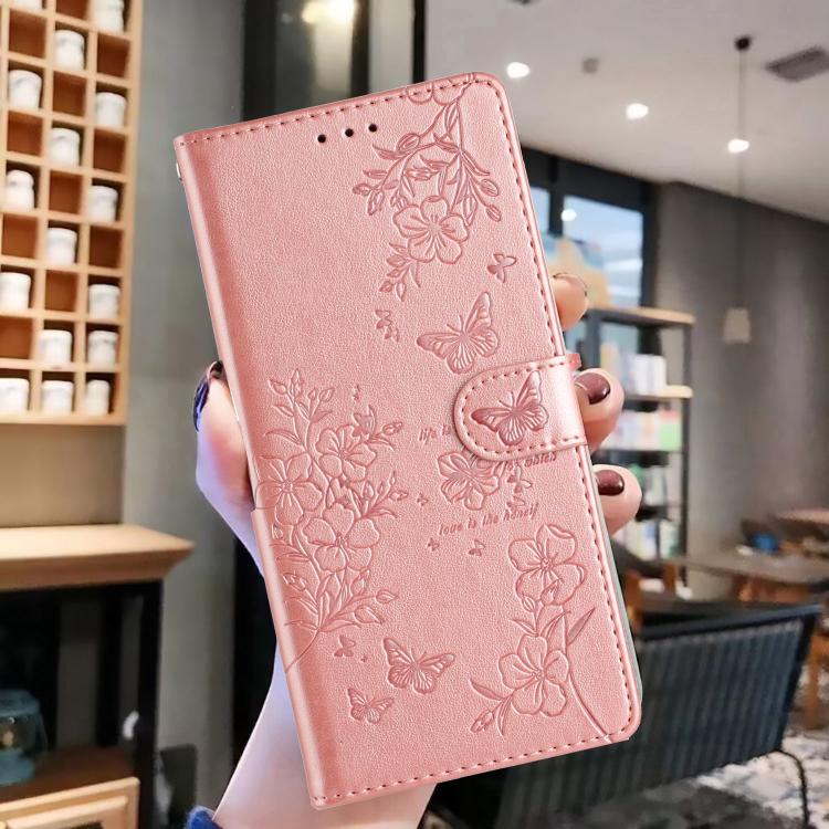 Funda de Cuero para Motorola Moto G15 con Mariposas y Flores (Oro Rosa)