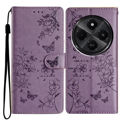 Funda de Cuero con Mariposas y Flores para Redmi A4 5G (Morado)