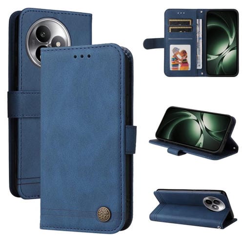 Funda de cuero con botones metálicos y diseño de árbol de la vida para Redmi K80 Ultra (azul)