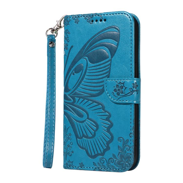 Funda de cuero con relieve de mariposa para Samsung Galaxy S25 FE 5G (azul)