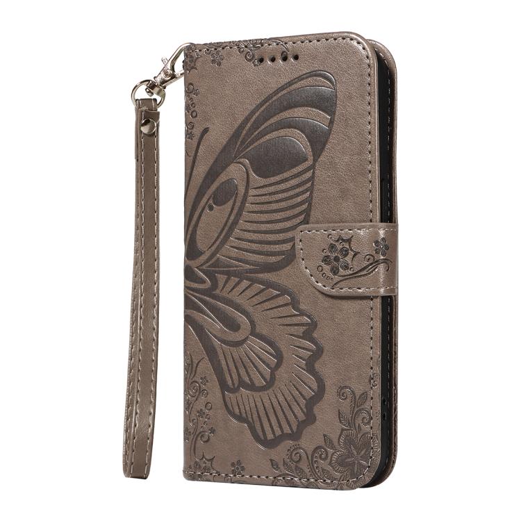 Funda de piel con relieve de mariposa para Samsung Galaxy S25 FE 5G (gris)