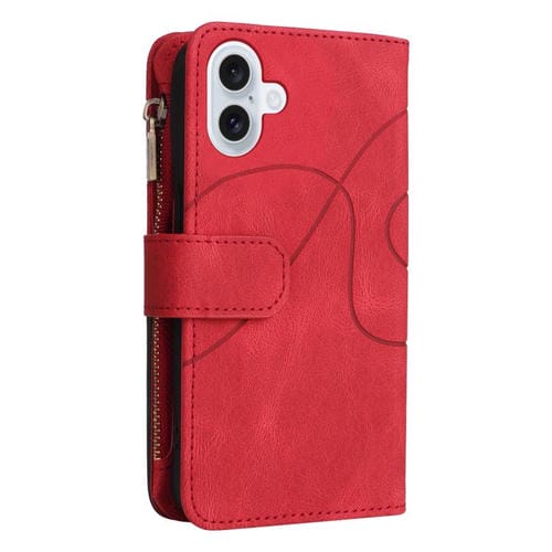 Funda de cuero con cremallera para iPhone 17, bicolor, con 9 ranuras para tarjetas (roja)