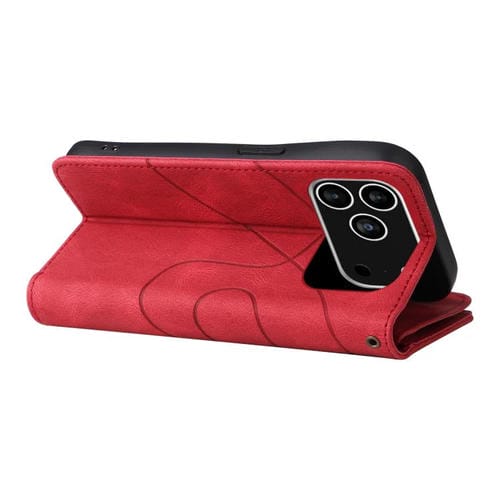 Funda de cuero con cremallera para iPhone 17 Pro, bicolor, con 9 ranuras para tarjetas (roja)