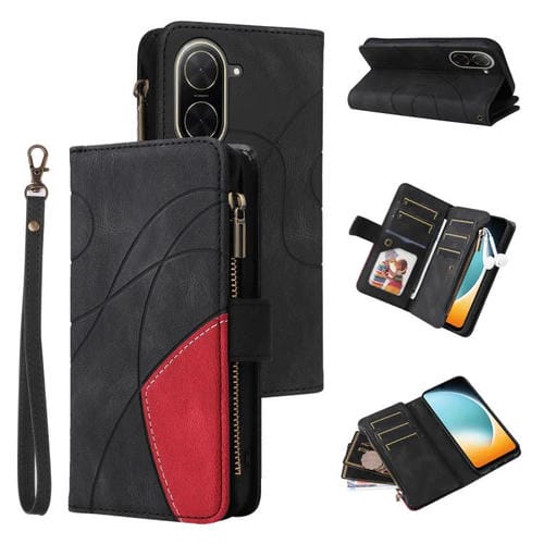 Funda de cuero con cremallera para Redmi A5 4G (171,7 mm) / Poco C71 (negro)