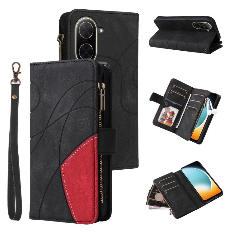 Funda de cuero con cremallera para Redmi A5 4G (171,7 mm) / Poco C71 (negro)