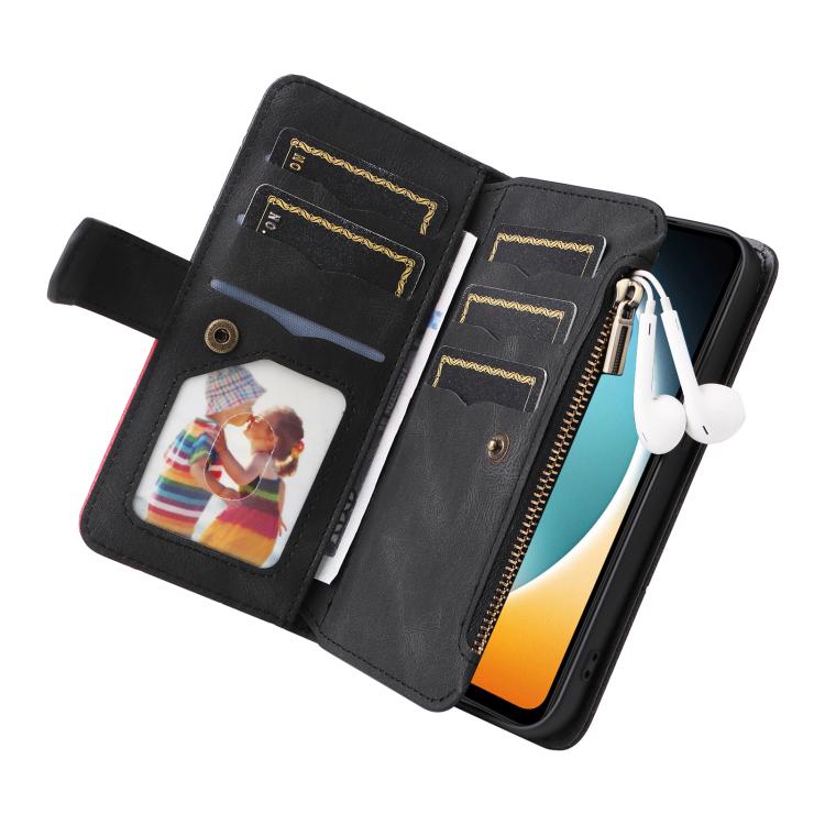 Funda de cuero con cremallera para Redmi A5 4G (171,7 mm) / Poco C71 (negro)