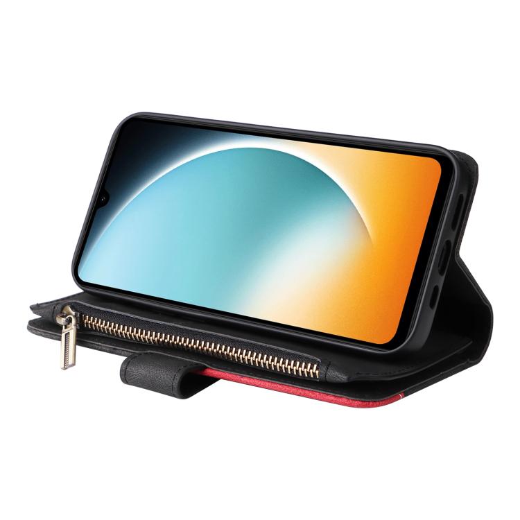 Funda de cuero con cremallera para Redmi A5 4G (171,7 mm) / Poco C71 (negro)
