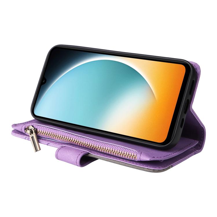 Funda de cuero con cremallera para Redmi A5 4G (171,7 mm) / Poco C71, bicolor, con 9 ranuras para tarjetas (morado)
