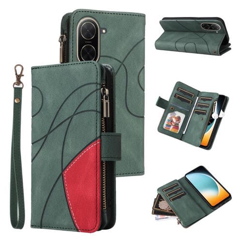 Funda de cuero con cremallera para Redmi A5 4G (171,7 mm) / Poco C71 (Verde)